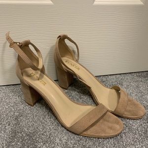 Ankle strap suede nude heels